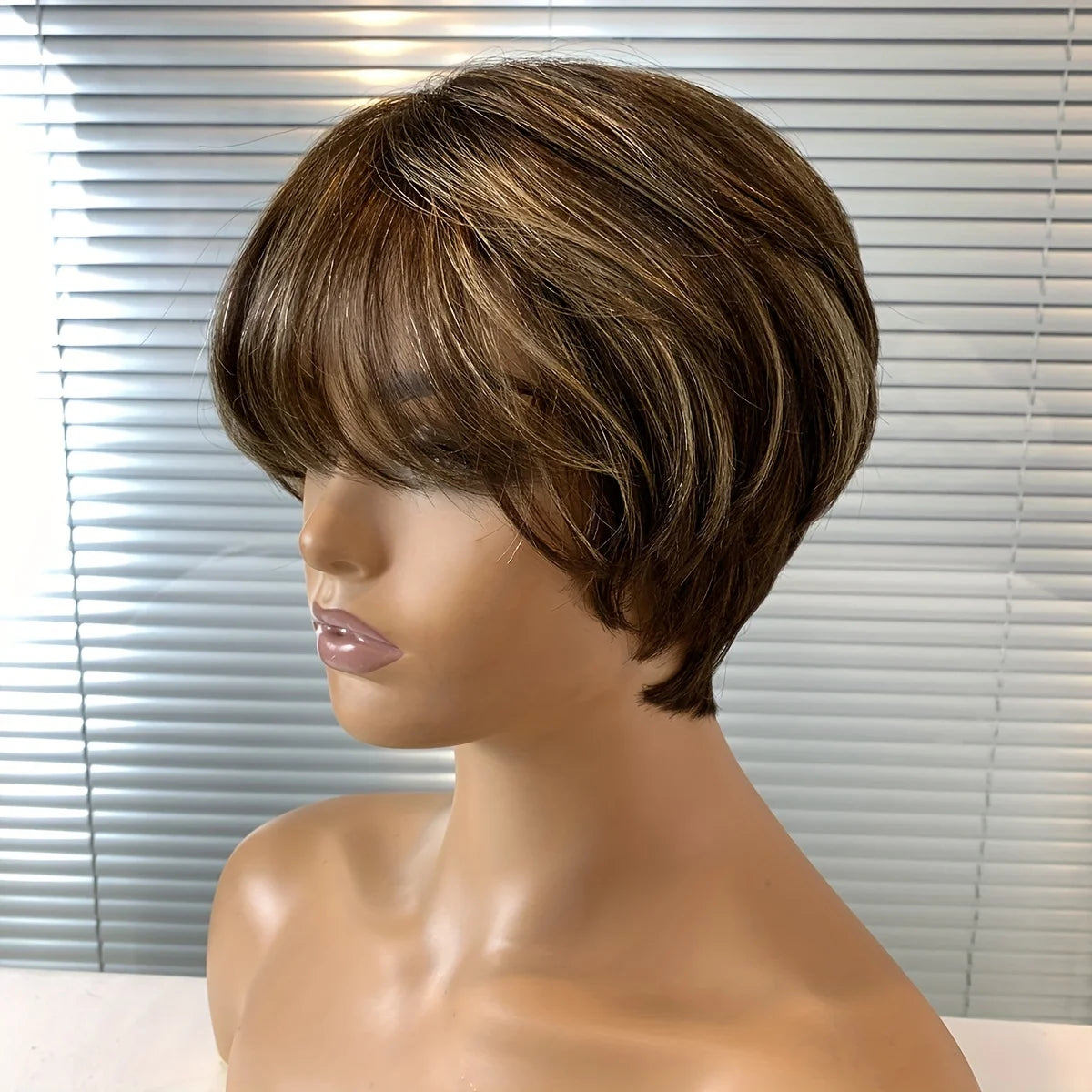 Human Hair Wig Highlight Pixie Cut Wig Short Wig With Bangs Human Hair Wig For Women Machine Made